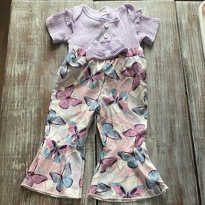 3-6M NEW BOUTIQUE Children's Lavender Onesie & Butterfly Print Bell-Bottoms